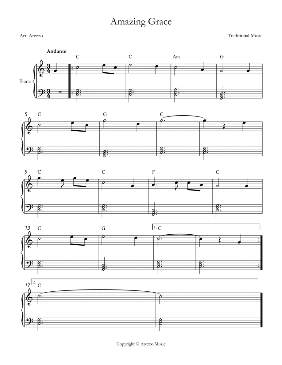 Jonh Newton amazing grace easy piano sheet music C major chords blocks Chords Symbols image number null