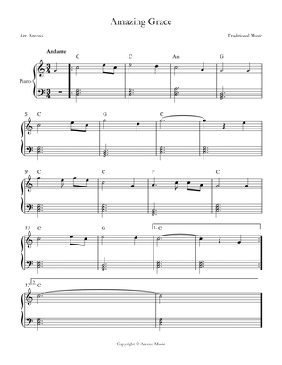 Jonh Newton amazing grace easy piano sheet music C major chords blocks Chords Symbols