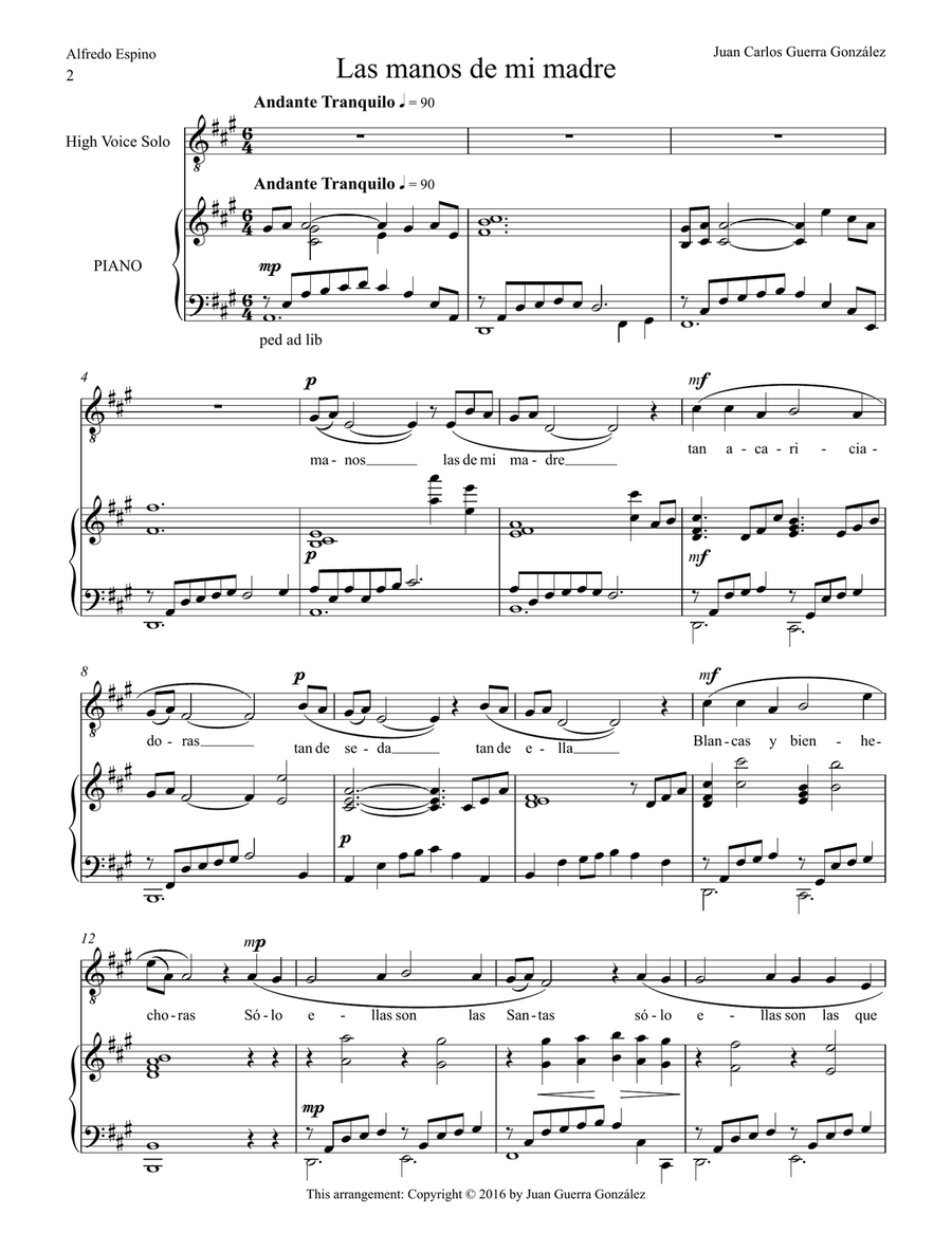 Las Manos de mi Madre (The hands of my mother) Piano, Vocal scores gallery preview page 4