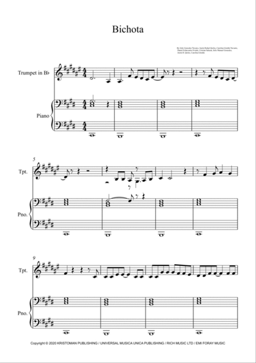 Bichota Bichota Trumpet Solo scores gallery preview page 1