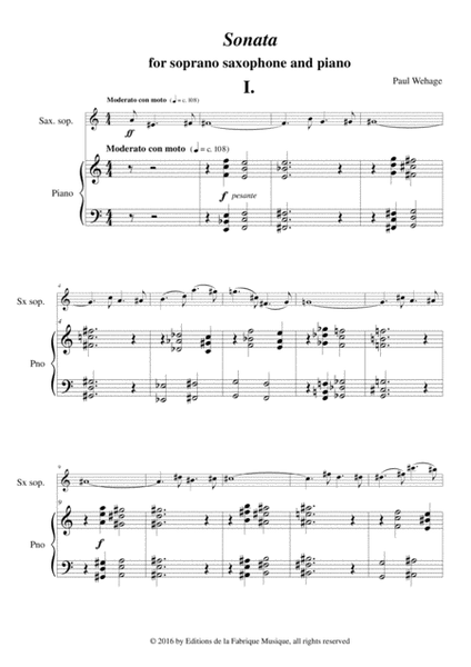 Paul Wehage: Sonata for soprano saxophone and piano