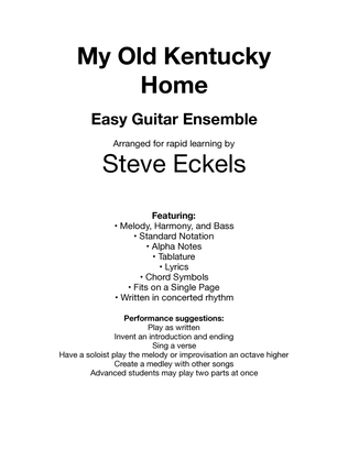 Book cover for My Old Kentucky Home for Easy Guitar Ensemble