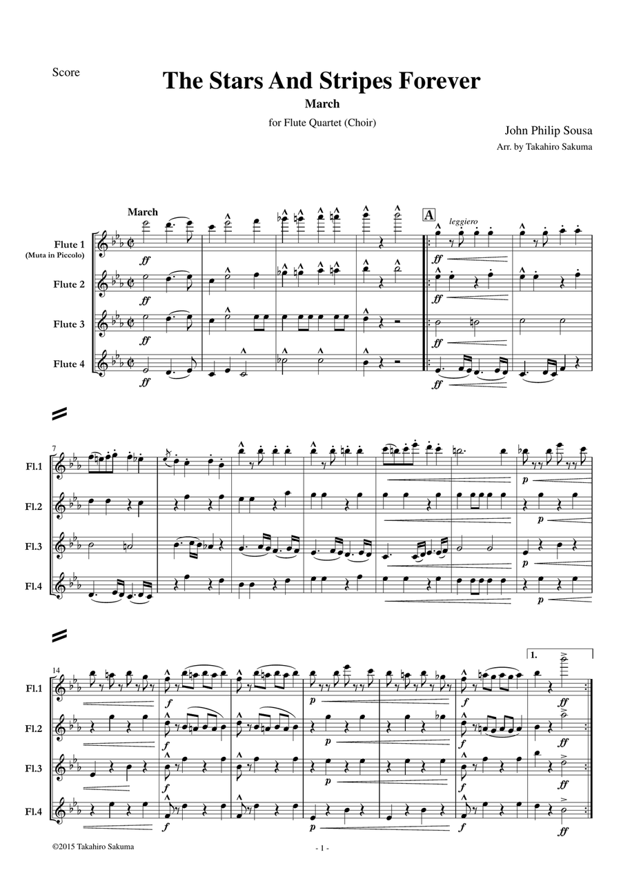 The Stars And Stripes Forever for Flute Quartet (Choir) Choir scores gallery preview page 1