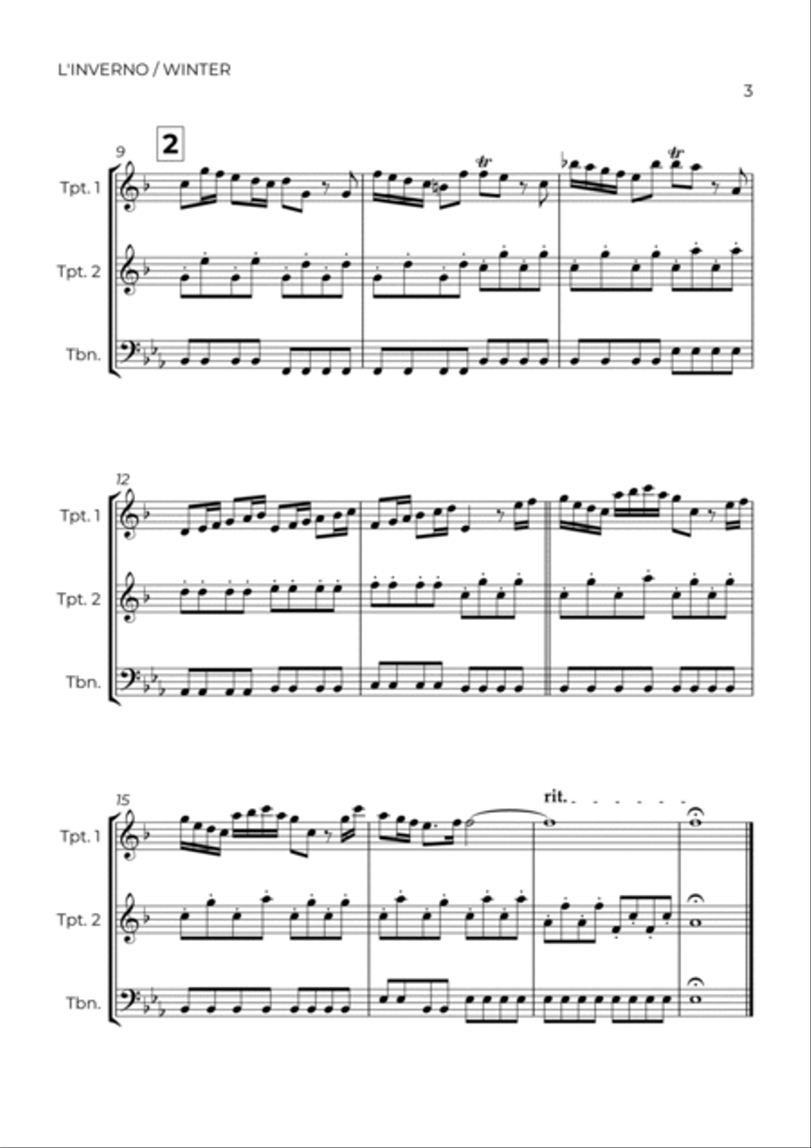WINTER - VIVALDI - BRASS TRIO (TRUMPET 1, TRUMPET 2 & TROMBONE) Brass Trio scores gallery preview page 3