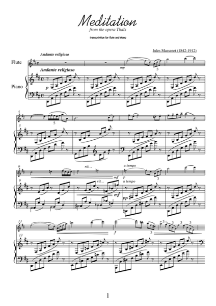 Meditation from Thais by Jules Massenet, transcription for flute and piano