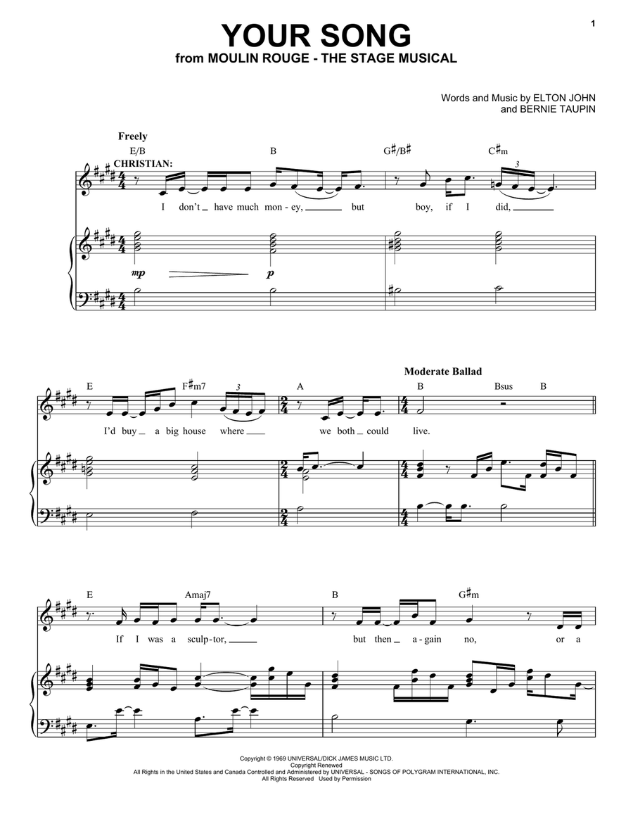 Your Song (from Moulin Rouge! The Musical) Voice scores gallery preview page 1