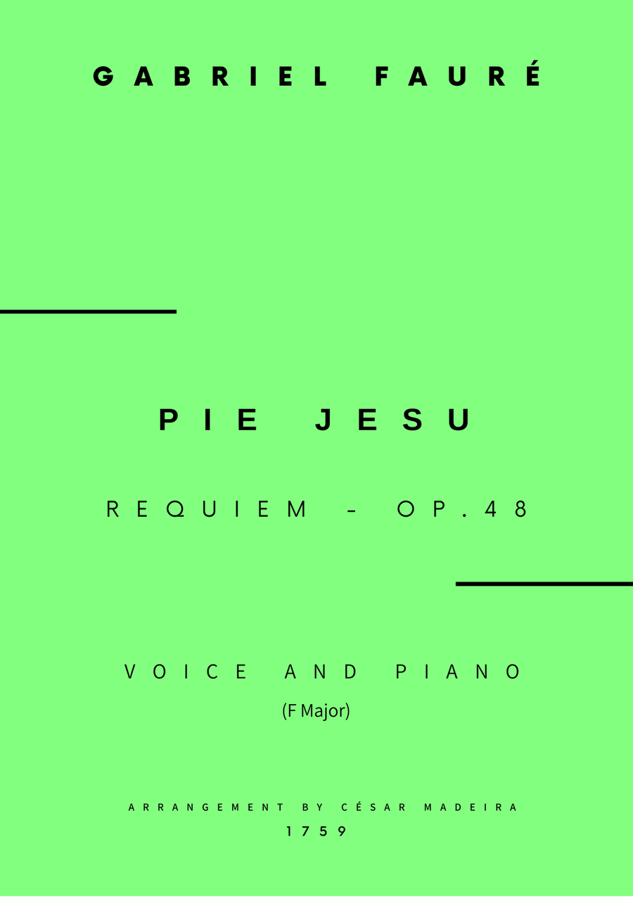 Pie Jesu (Requiem, Op.48) - Voice and Piano - F Major (Full Score and Parts) Piano, Vocal scores gallery preview page 1
