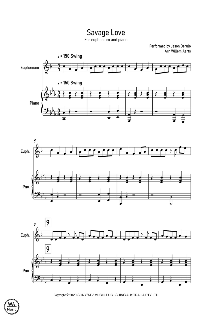 Savage Love Euphonium scores gallery preview page 1