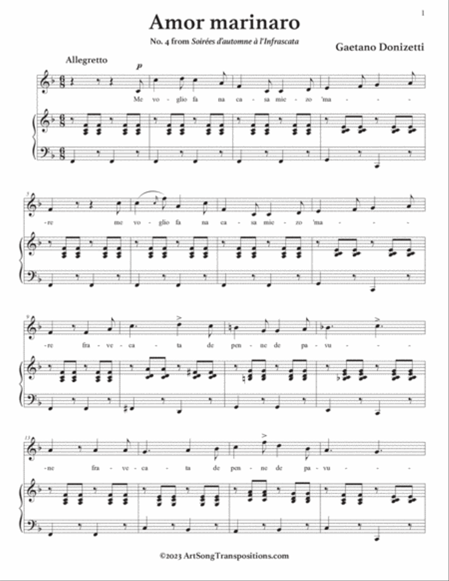 DONIZETTI: Amor marinaro (transposed to F major) Voice scores gallery preview page 2