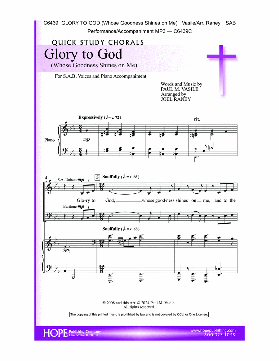Glory to God (Whose Goodness Shines on Me) 3-Part scores gallery preview page 1