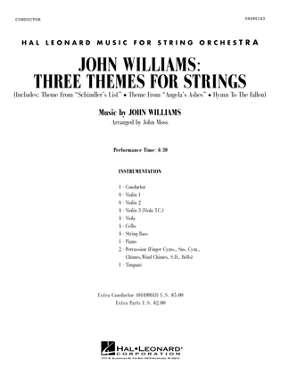 Book cover for John Williams: Three Themes for Strings (arr. John Moss) - Full Score