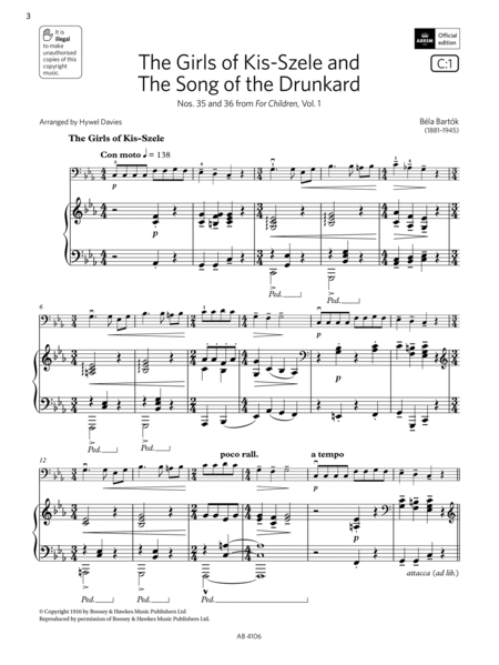 The Girls of Kis-Szele and The Song of the Drunkard (Grade 3, C1 from the ABRSM Cello Syllabus 2024)