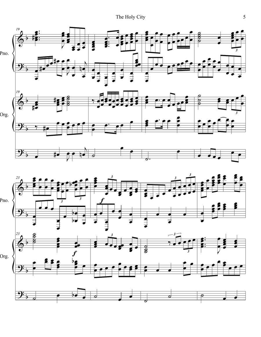 The Holy City Piano Organ Duet Advanced Piano, Vocal scores gallery preview page 5