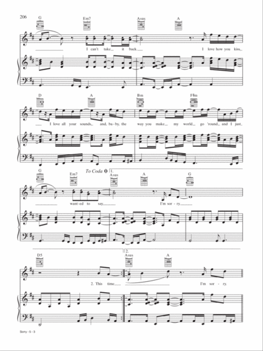 Sorry Piano, Vocal, Guitar scores gallery preview page 3