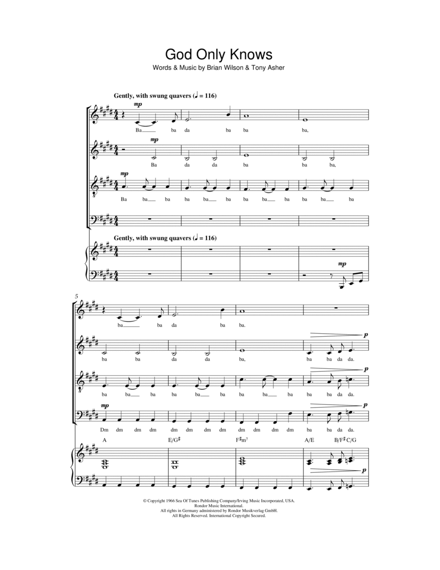 God Only Knows 4-Part scores gallery preview page 1