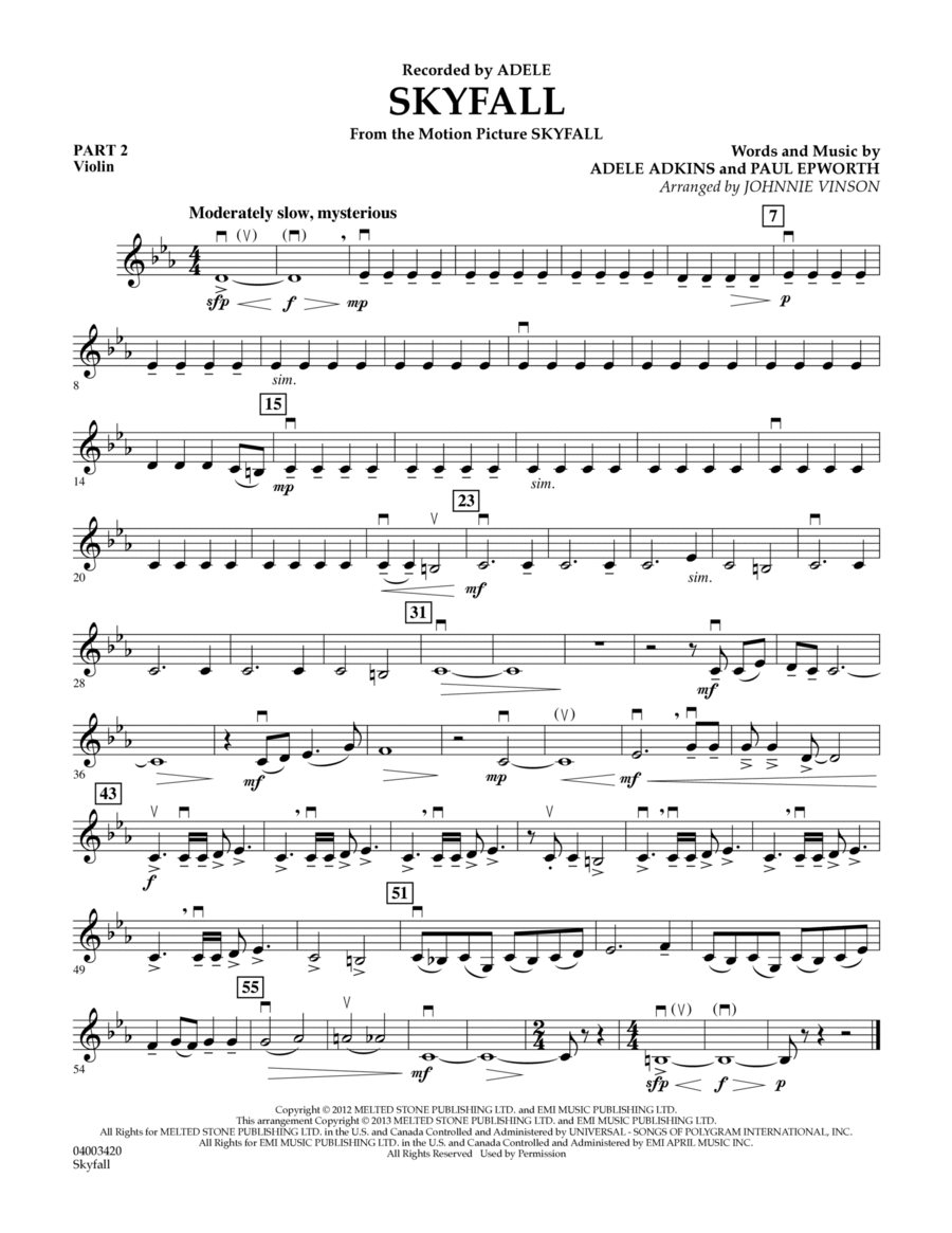 Skyfall - Pt.2 - Violin Skyfall - Pt.2 - Violin Concert Band scores gallery preview page 1