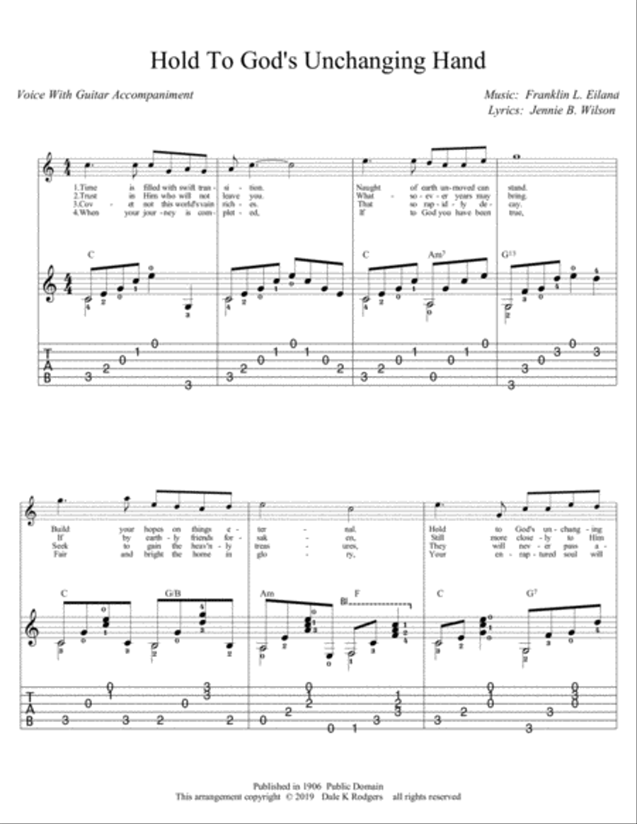 Hold On To God's Unchanging Hand Guitar scores gallery preview page 1