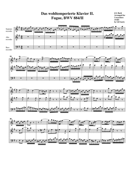 Fugue from Das wohltemperierte Klavier II, BWV 884/II (arrangement for 3 recorders)