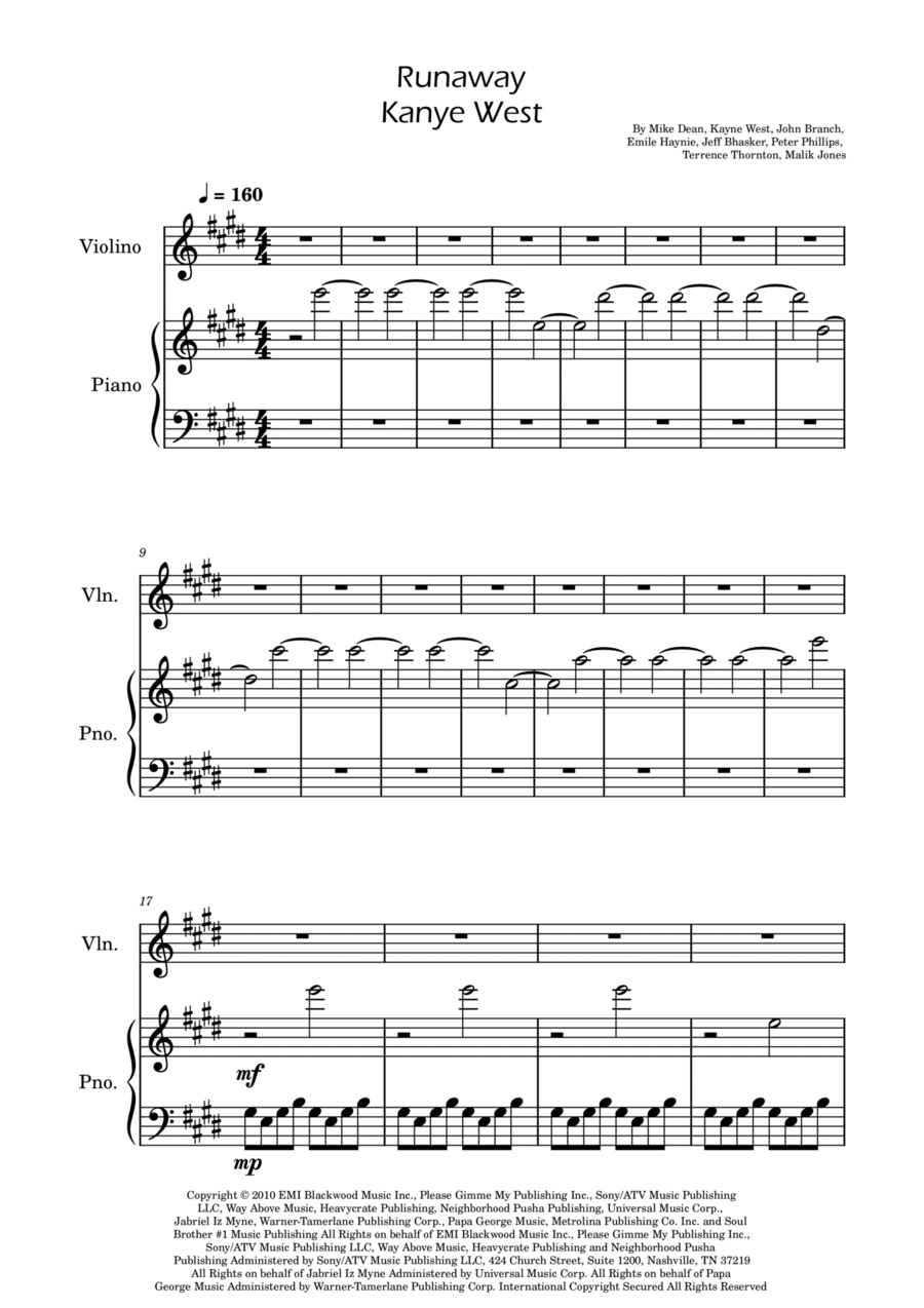 Runaway Violin Solo scores gallery preview page 1