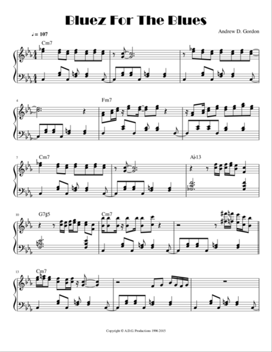 Bluez For The Blues Piano Solo scores gallery preview page 1