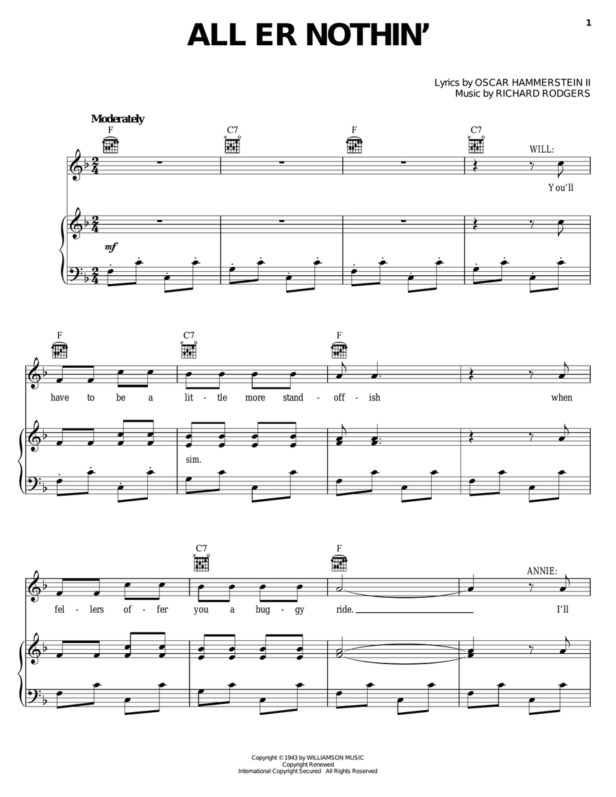 All Er Nothin' (from Oklahoma!) Piano, Vocal, Guitar scores gallery preview page 1