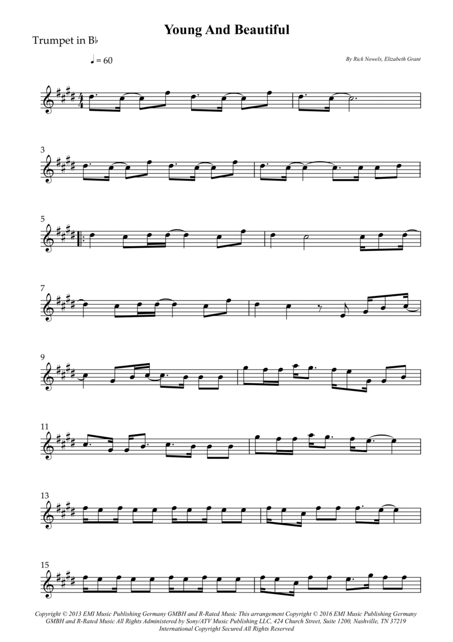 Young And Beautiful B-Flat Trumpet scores gallery preview page 1