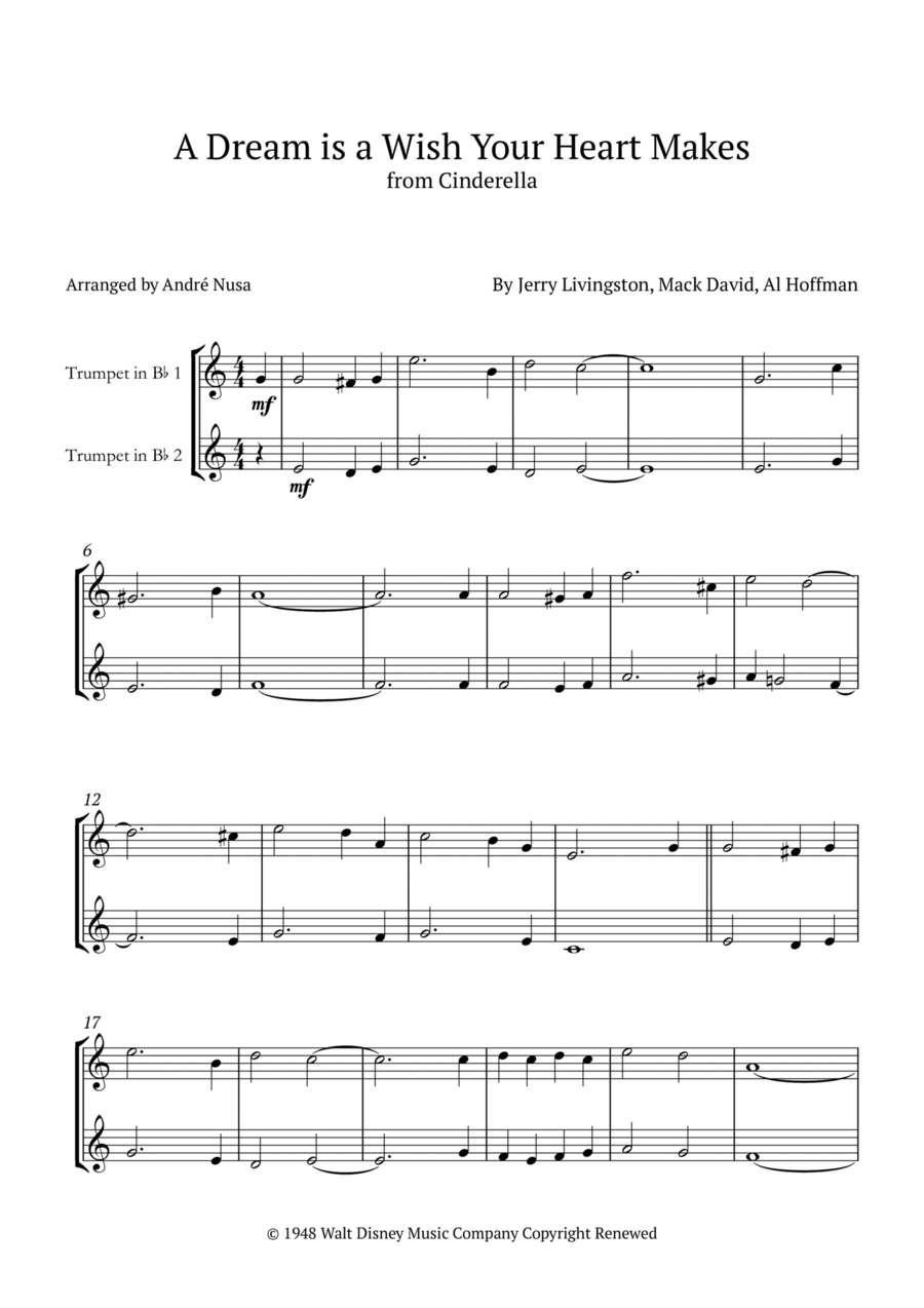 A Dream Is A Wish Your Heart Makes Trumpet Duet scores gallery preview page 1