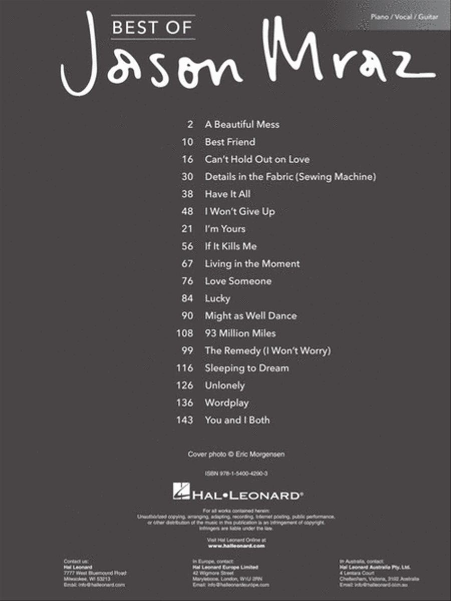 Best of Jason Mraz Piano, Vocal, Guitar scores gallery preview page 2