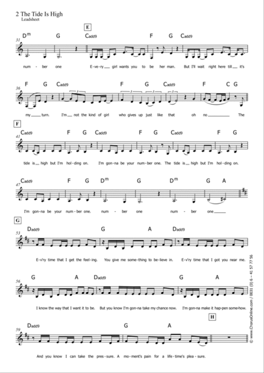 The Tide Is High Unison Choir scores gallery preview page 2