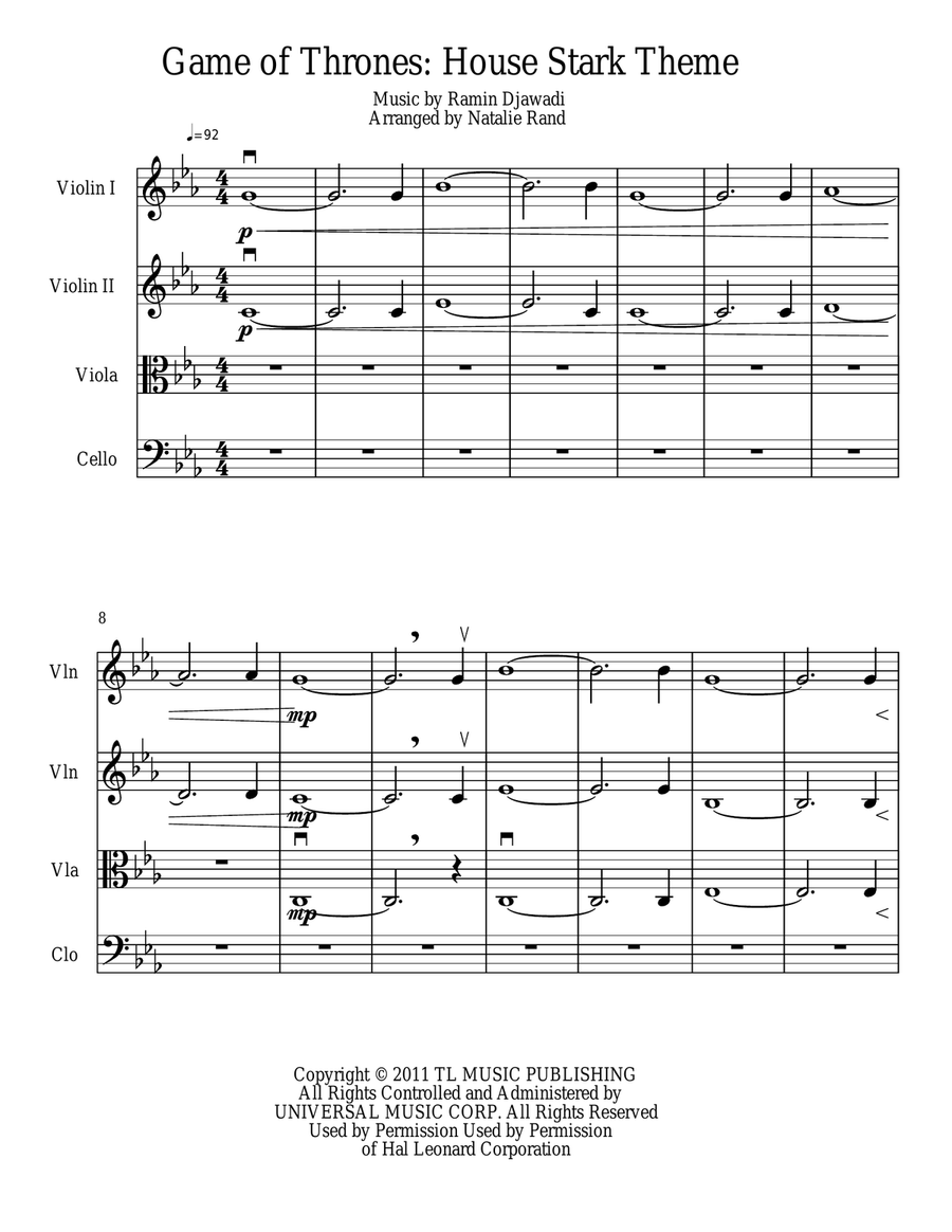 Game Of Thrones String Quartet scores gallery preview page 1