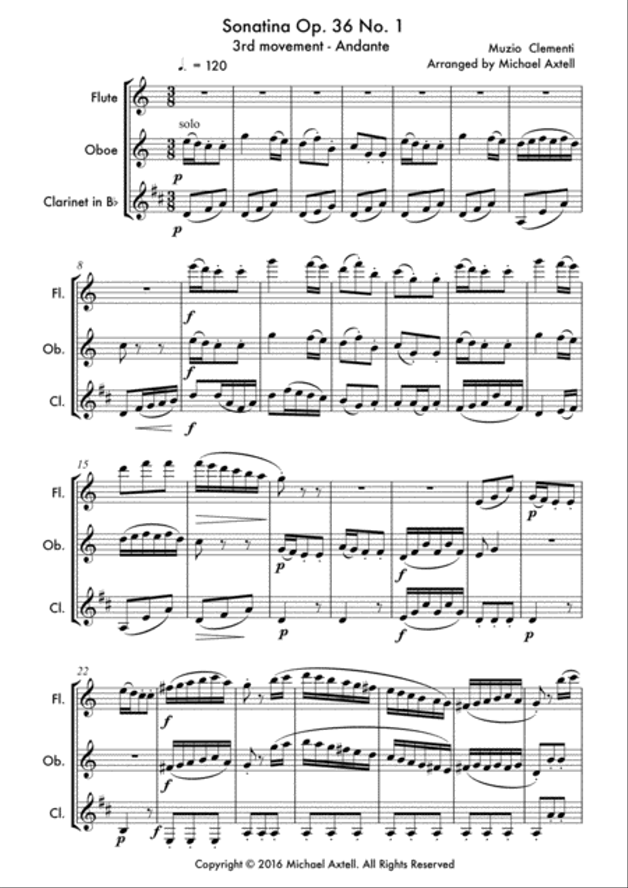 Sonatina Op. 36 No. 1 3rd movement: Andante by Muzio Clementi Woodwind Trio scores gallery preview page 2