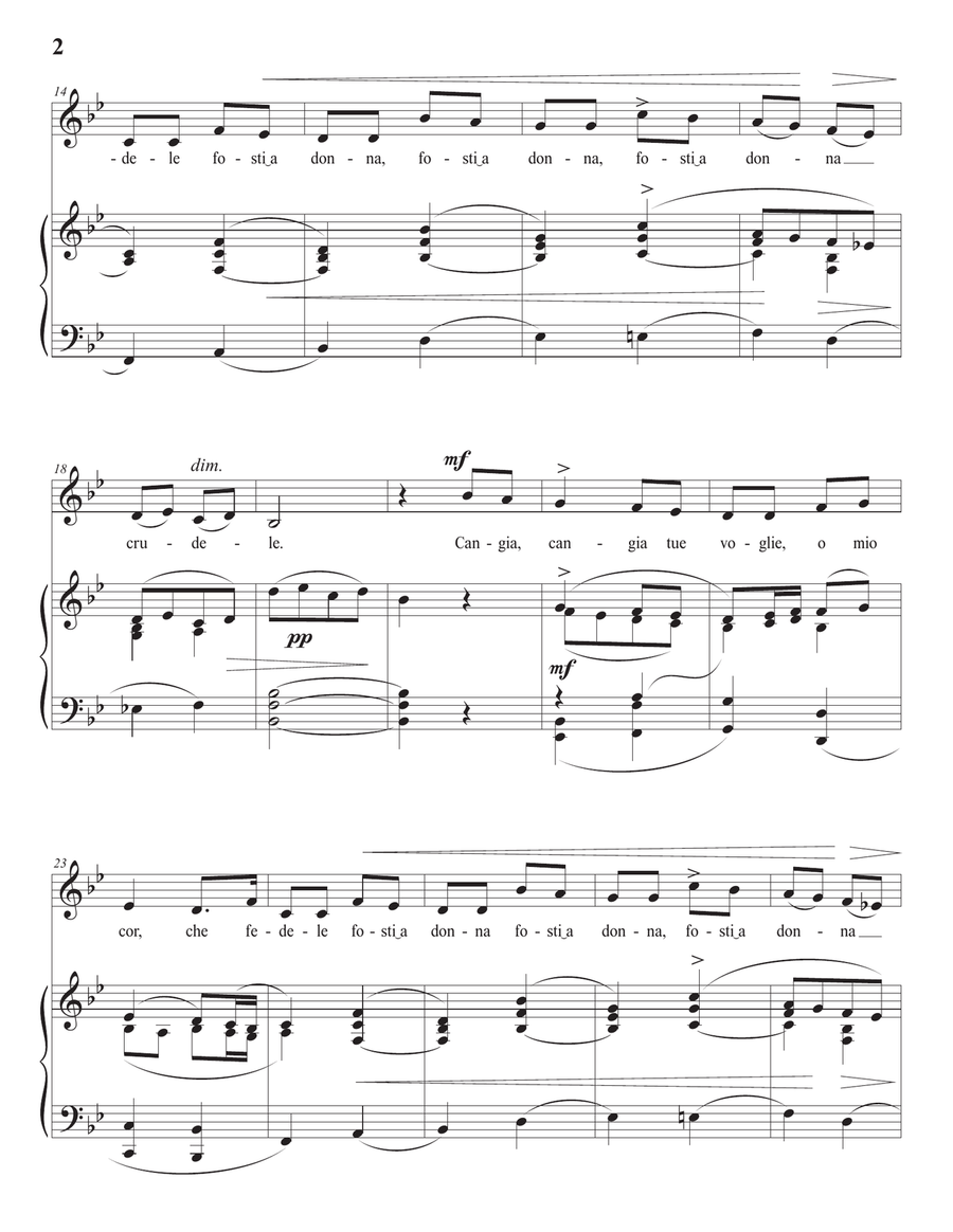 FASOLO: Cangia, cangia tue voglie (transposed to B-flat major) Piano, Vocal scores gallery preview page 3