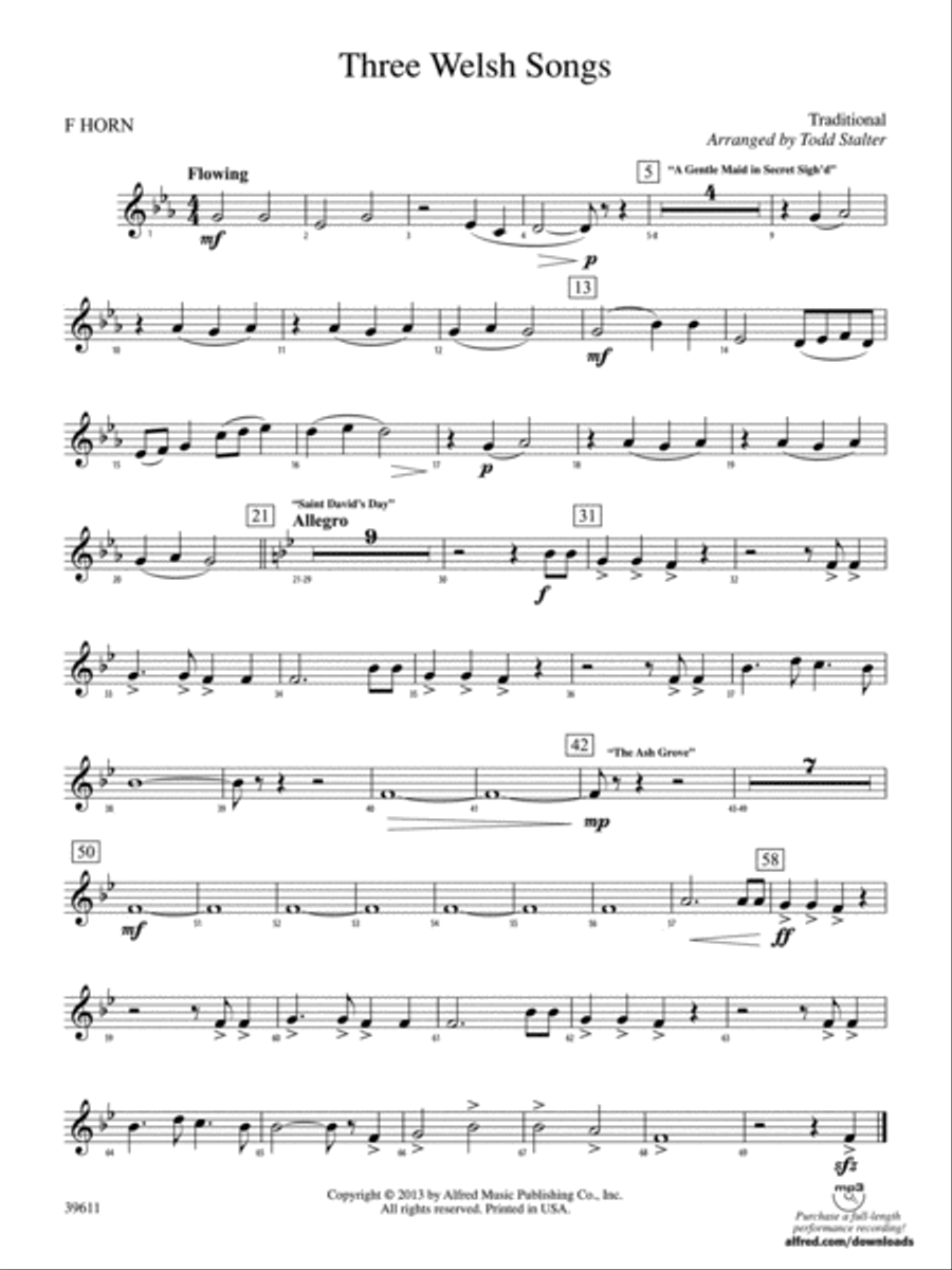 Three Welsh Songs: 1st F Horn Concert Band scores gallery preview page 1