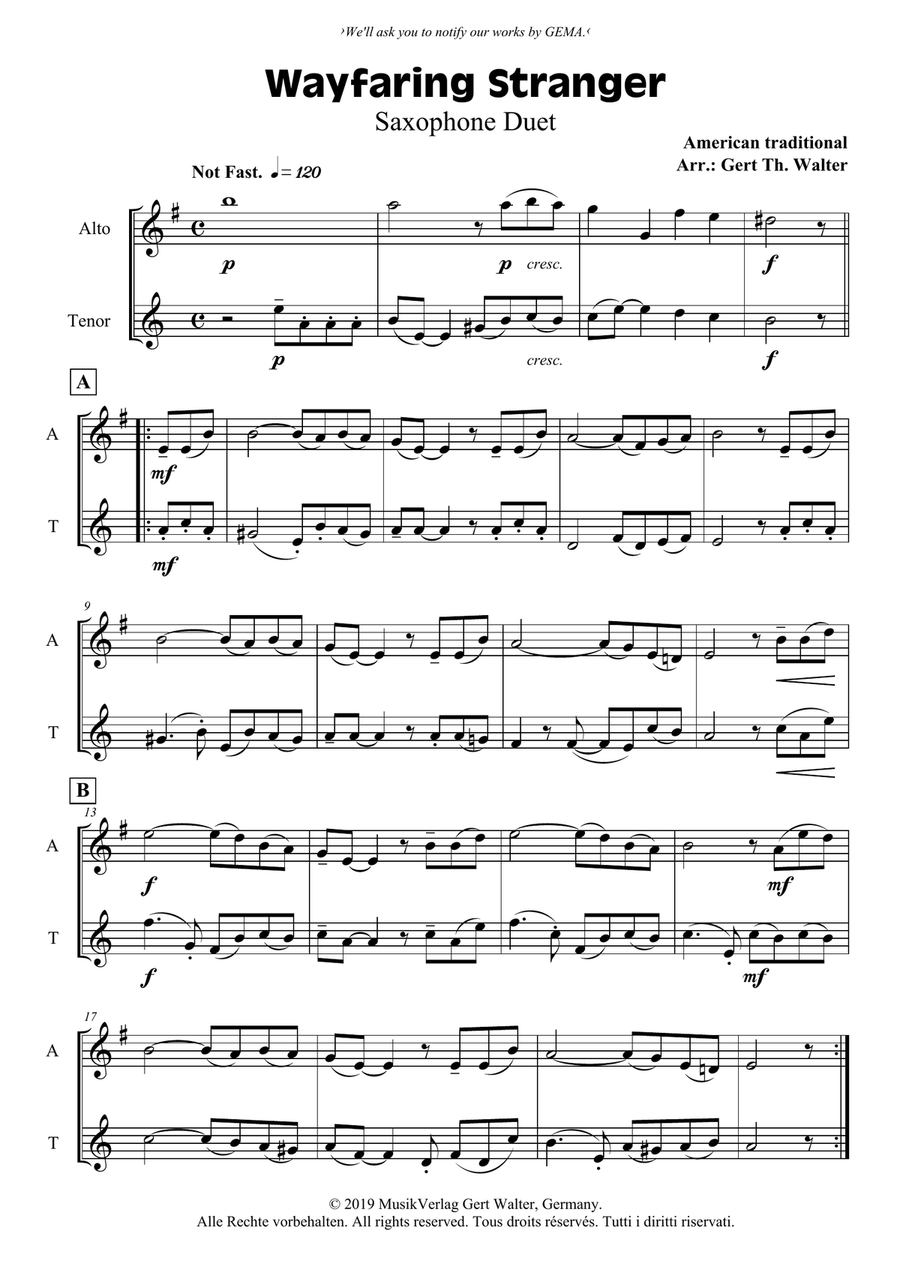Wayfaring Stranger Woodwind Duet scores gallery preview page 1