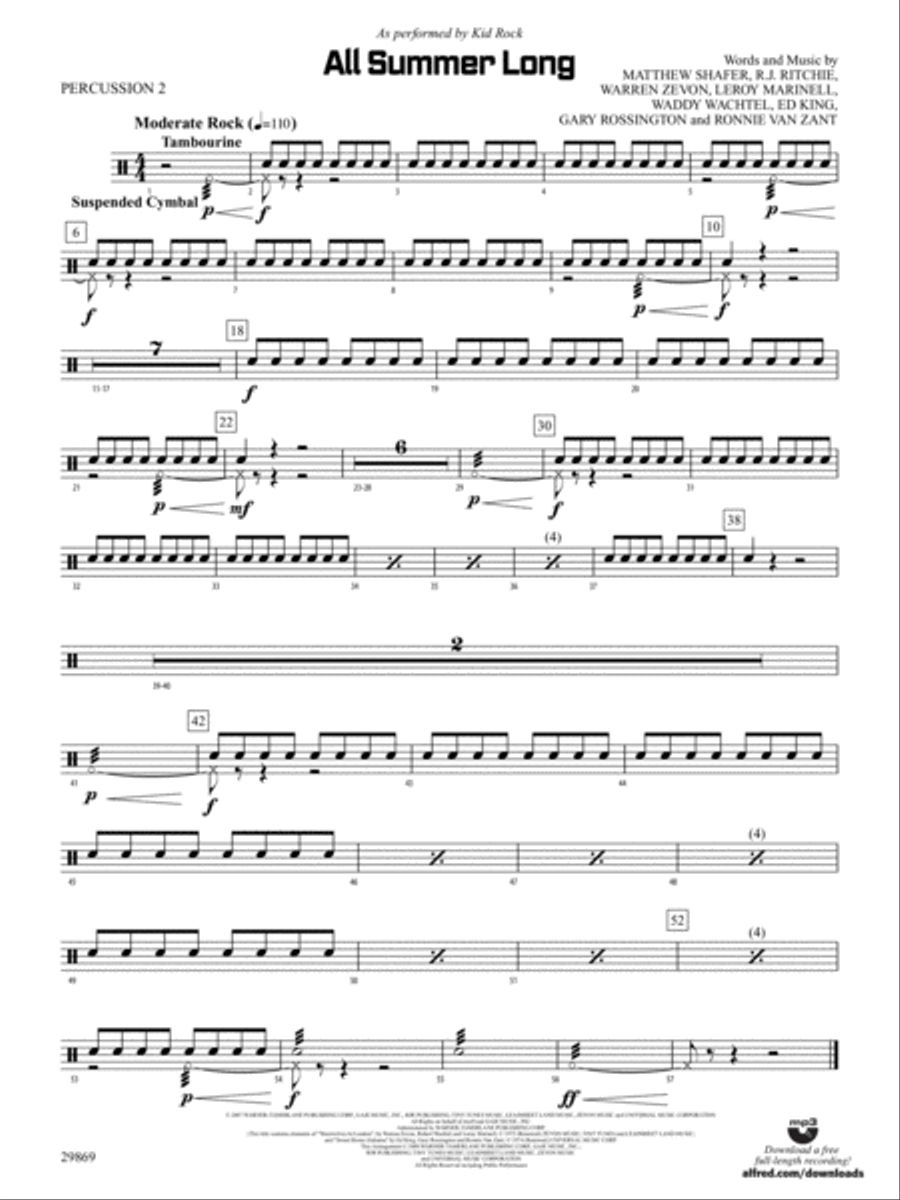 All Summer Long: 2nd Percussion Concert Band scores gallery preview page 1