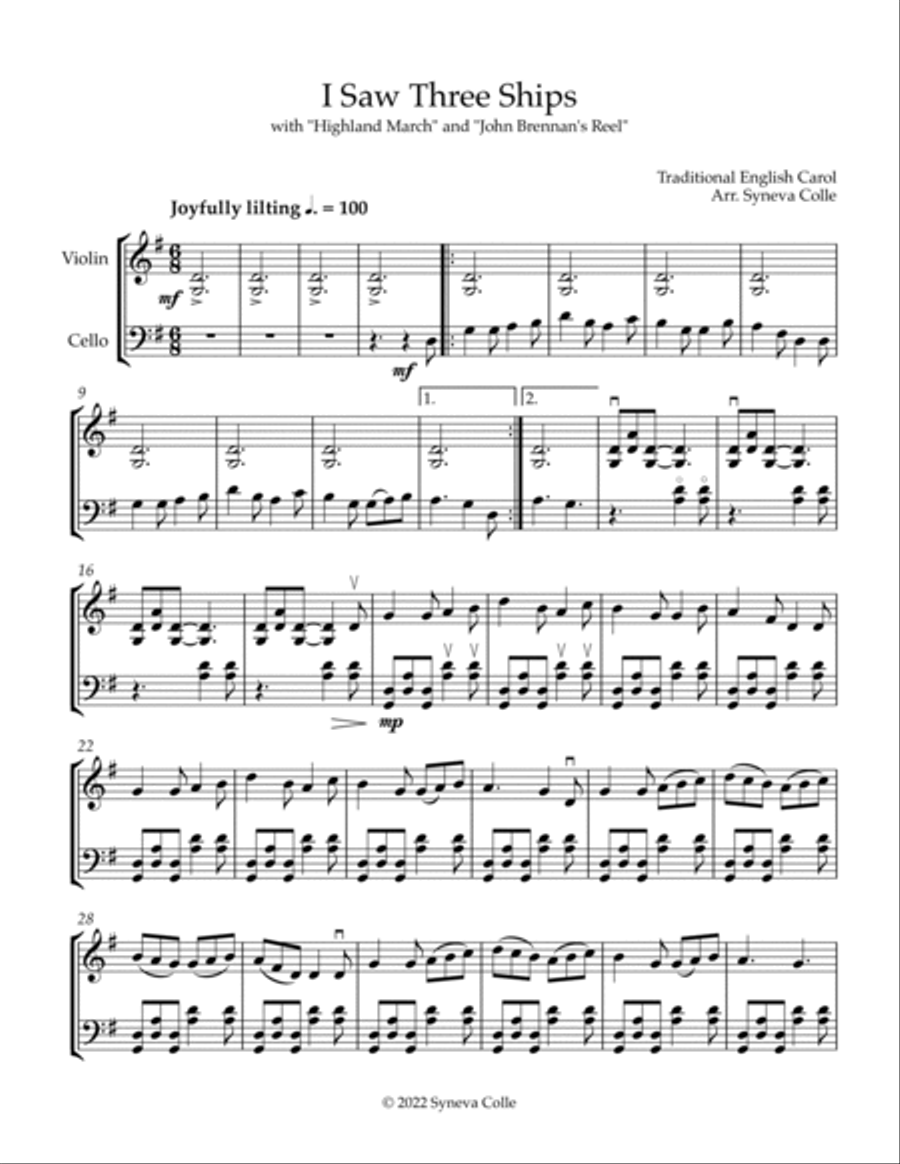 I Saw Three Ships - Traditional Tune Medley String Duet scores gallery preview page 2