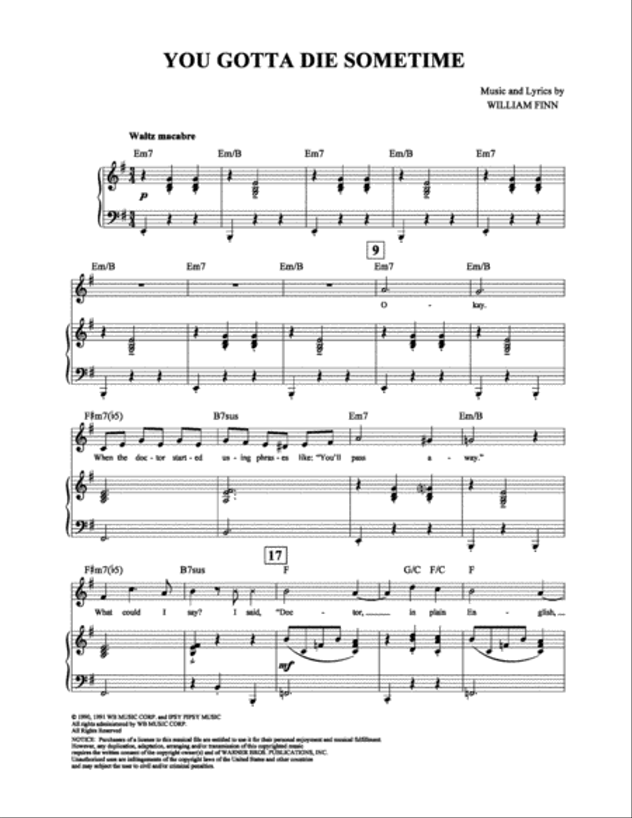 You Gotta Die Sometime Piano, Vocal, Guitar scores gallery preview page 1