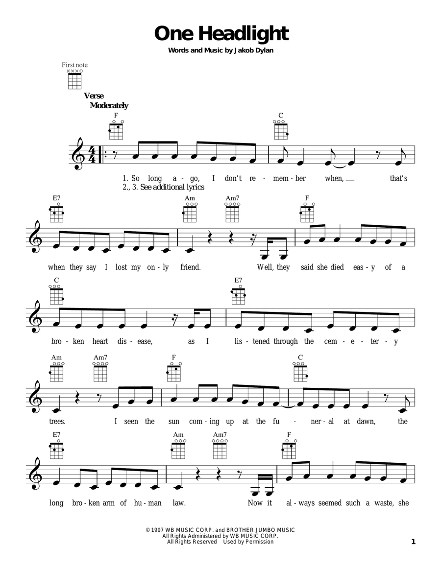 One Headlight One Headlight Ukulele scores gallery preview page 1