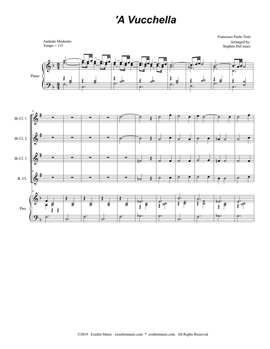 A Vucchella (for Clarinet Choir and Piano) Clarinet Choir scores gallery preview page 2