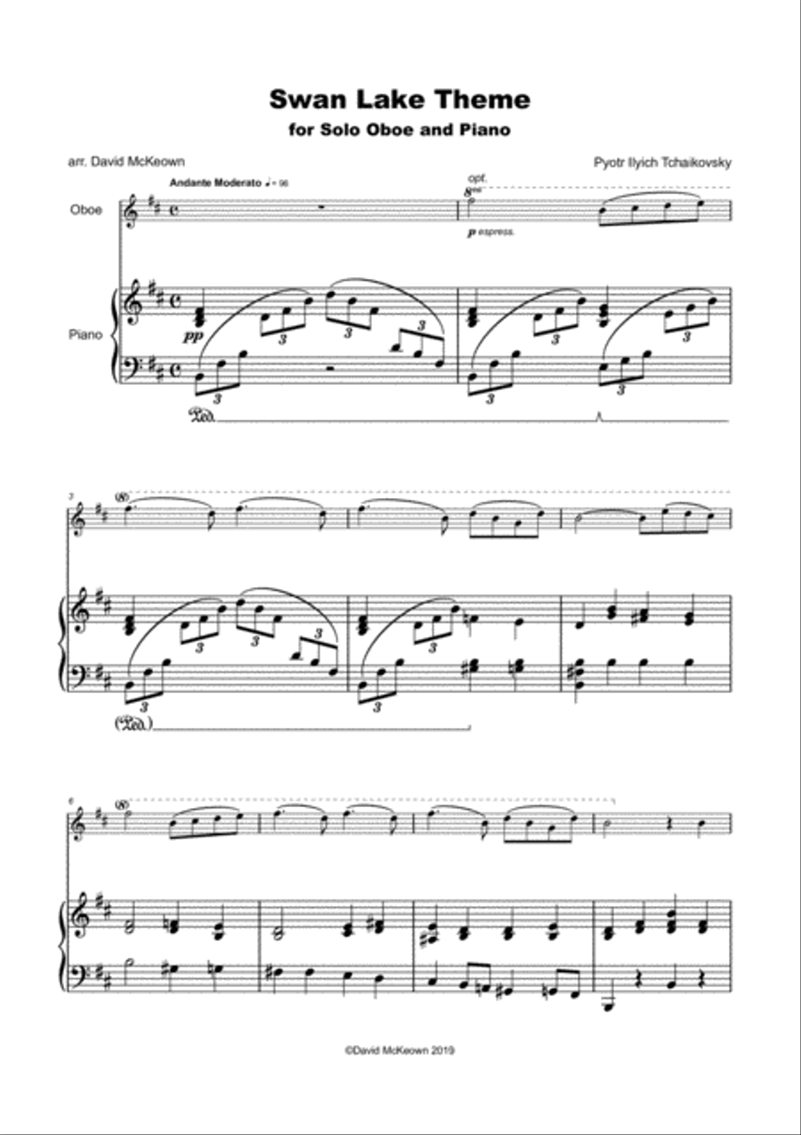 Swan Lake Theme, for Solo Oboe and Piano Piano scores gallery preview page 2