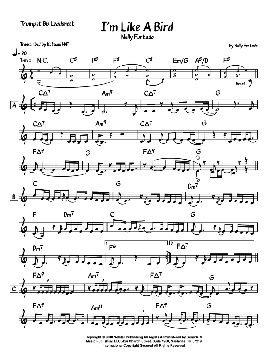 I'm Like A Bird B-Flat Trumpet scores gallery preview page 1