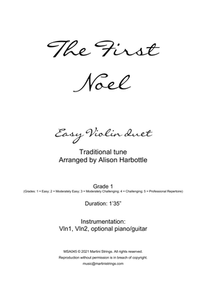 Book cover for The First Noel - easy violin duet