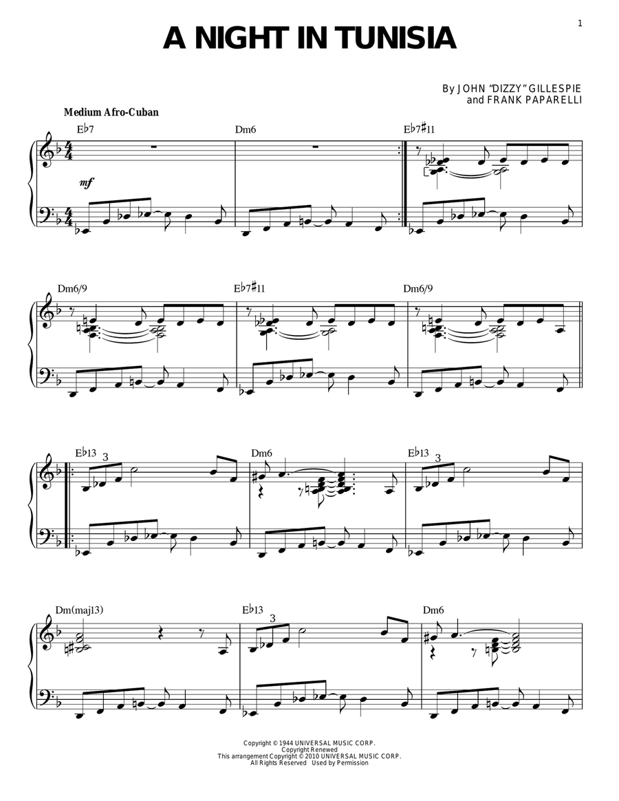 A Night In Tunisia (arr. Brent Edstrom) Piano Solo scores gallery preview page 1