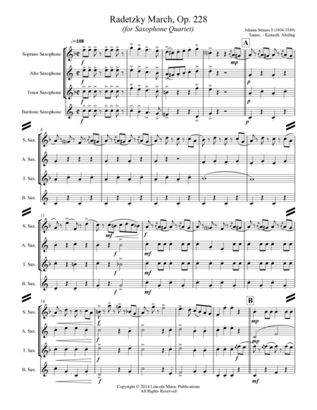 Radetzky March (for Saxophone Quartet SATB) image number null