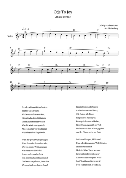 Beethoven - Ode To Joy for voice with chords in Bb (Lyrics in German) image number null