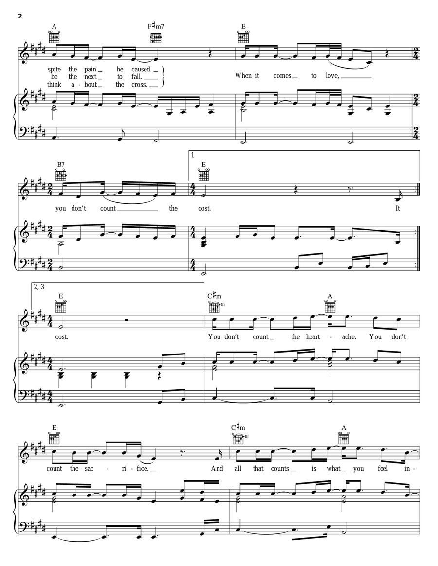 You Don't Count The Cost Piano, Vocal, Guitar scores gallery preview page 2