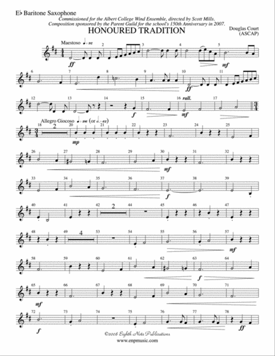Honoured Tradition: E-flat Baritone Saxophone Concert Band scores gallery preview page 1