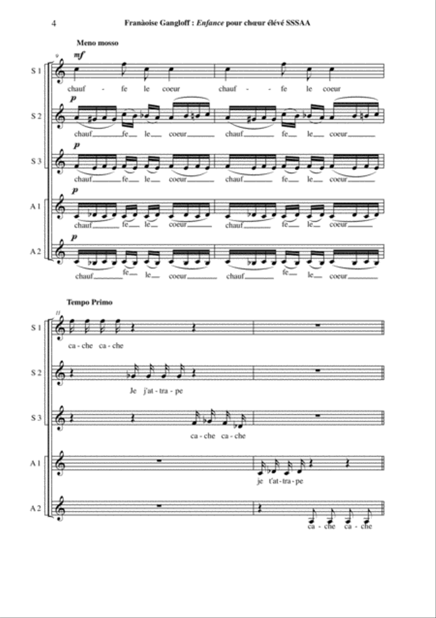 Françoise Gangloff: Enfance for SSSAA chorus SSA scores gallery preview page 4