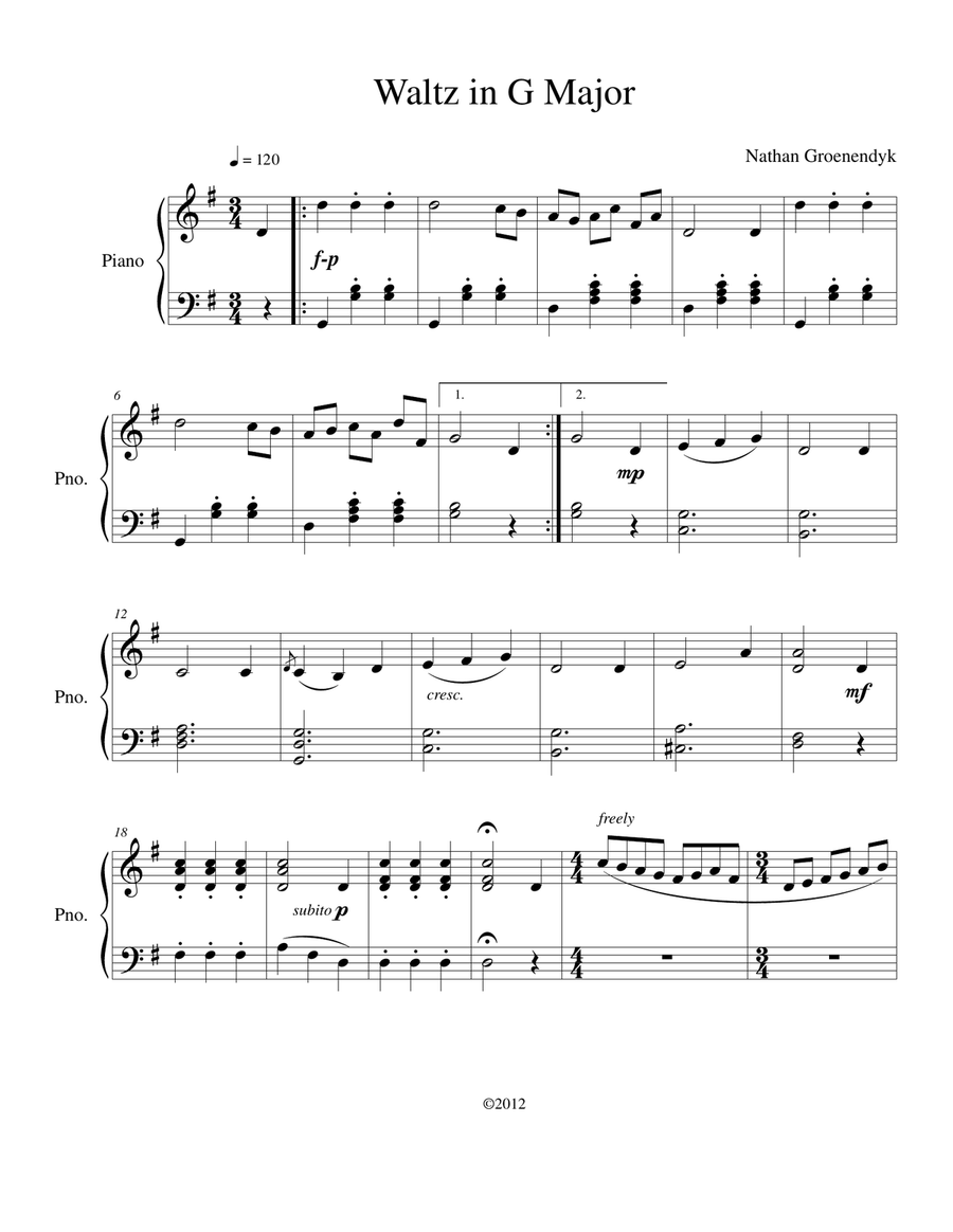 Waltz in G Major Piano Method scores gallery preview page 1