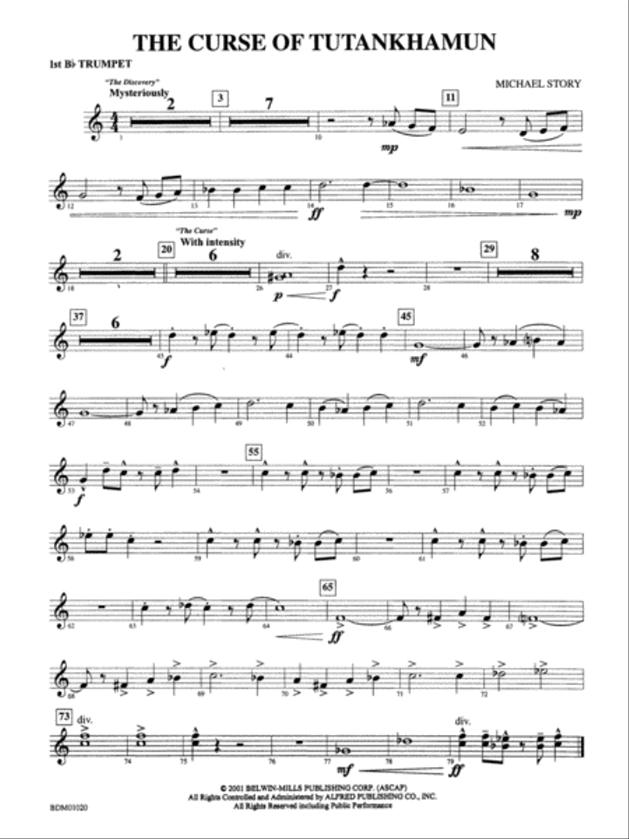 The Curse of Tutankhamun: 1st B-flat Trumpet Concert Band scores gallery preview page 1